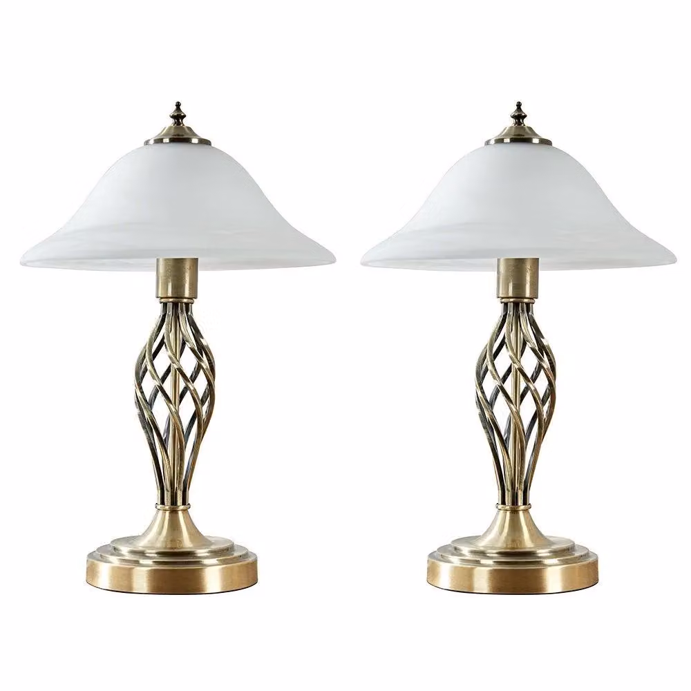 ValueLights Memphis Pair of Gold and White Table Lamps – 2