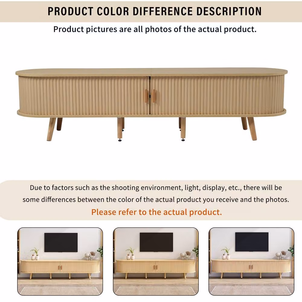 BTM Brown Wood TV Stand Cabinet with Drawers and Sliding Doors, W/D/H: 175 x 40 x 42 cm – 3