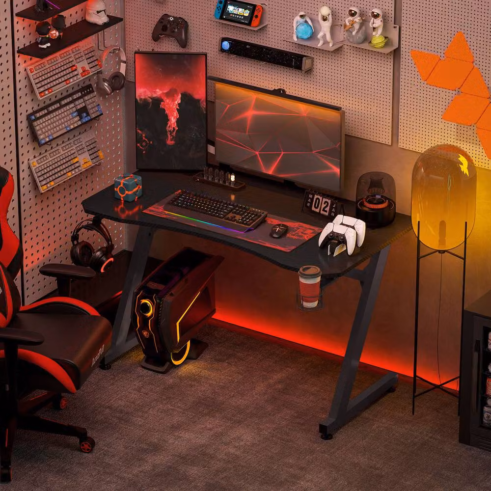 STILVORA Black Gaming Desk with Cable Tray and Matt MDF Laminate Finish, W: 120 cm, D: 65 cm – 2