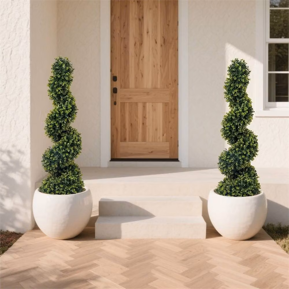 VOGREX Set of 2 Green Artificial Spiral Topiary Trees, Height: 120 cm – 6