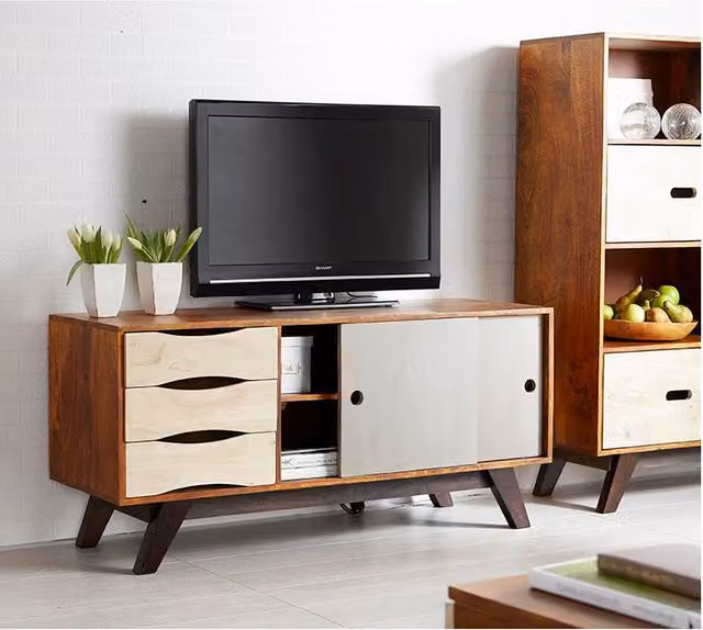 IH Design Retro Wood Plasma Media Unit in Multicolour and Brown