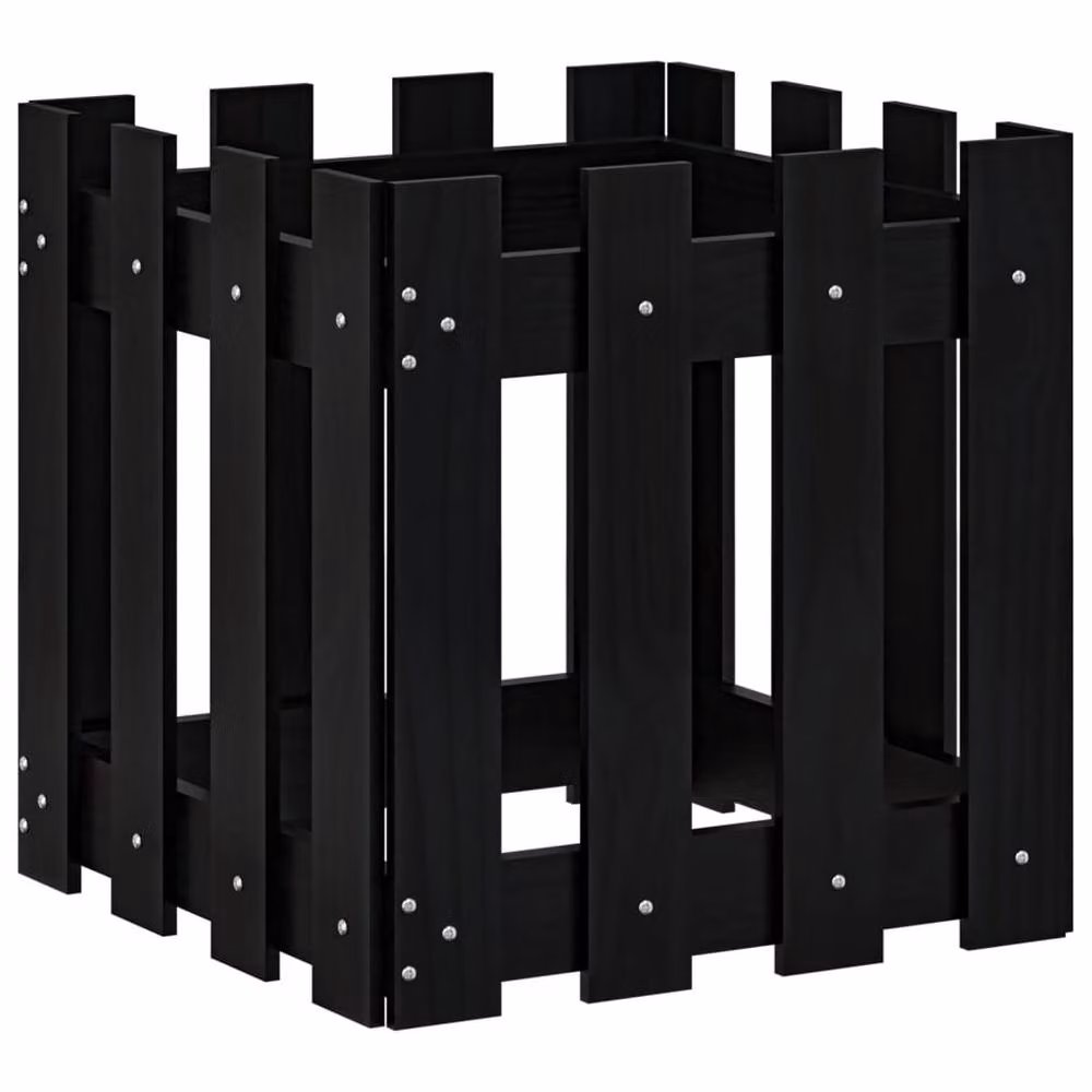 Berkfield Home Beautiful Garden Planter with Fence Design in Black, W/D/H: 40 x 40 x 40 cm – 3