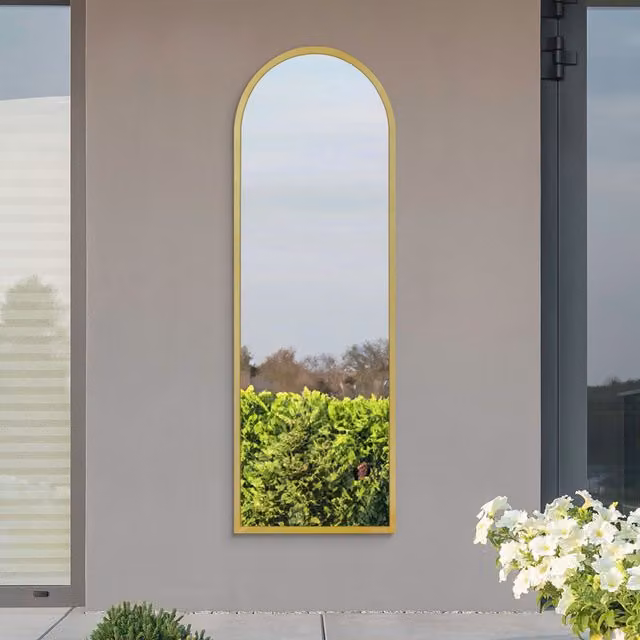 MirrorOutlet Arcus Modern Arched Outdoor Garden Wall Mirror in Gold