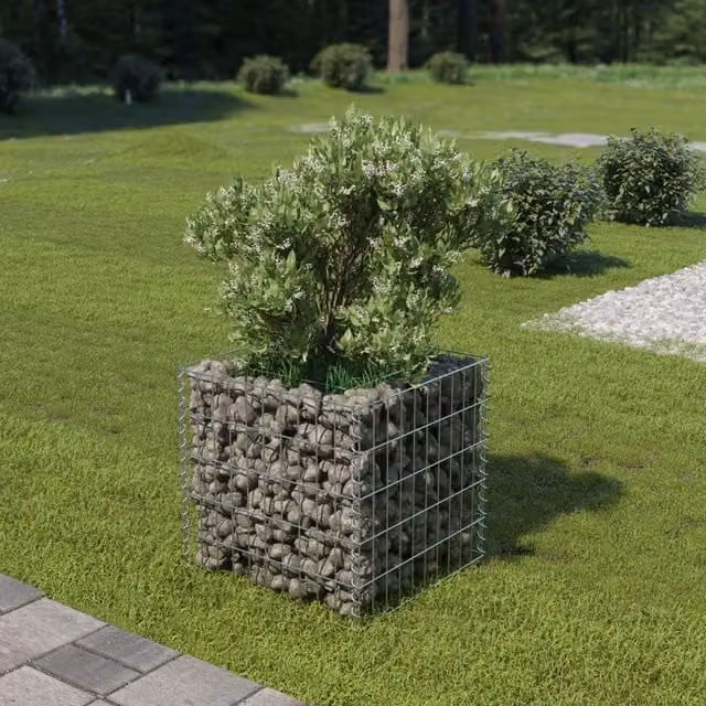 Berkfield Home Silver Galvanised Steel Stone Gabion Raised Bed, W/D/H: 50 x 50 x 50 cm