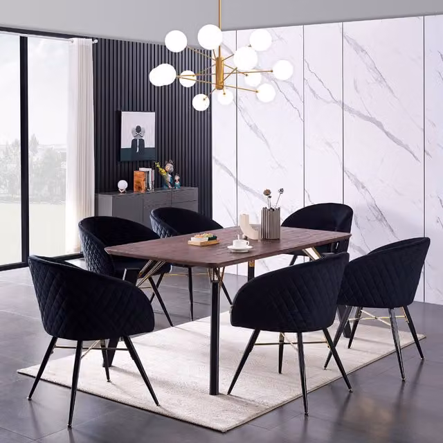 Life Interiors Vittorio Toga LUX 7 Piece Dining Set with Rectangular Table and 6 Chairs in Black and Gold