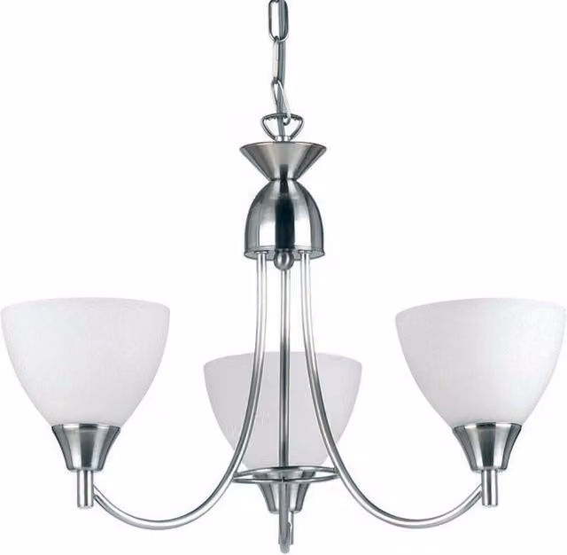 Loops Modern Hanging Ceiling Pendant Light in Satin Chrome with 3 Glass Shades