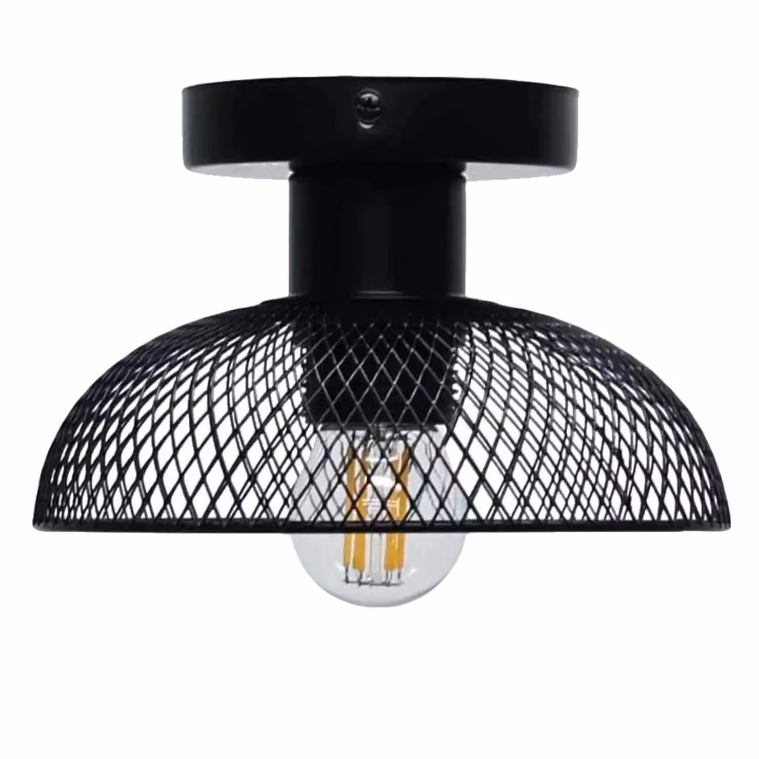 First Choice Lighting Cassidy Set of 2 Black Metal Mesh Round Ceiling Flush Lights W/D/H: 17.5 x 17.5 x 11.0 cm – 2