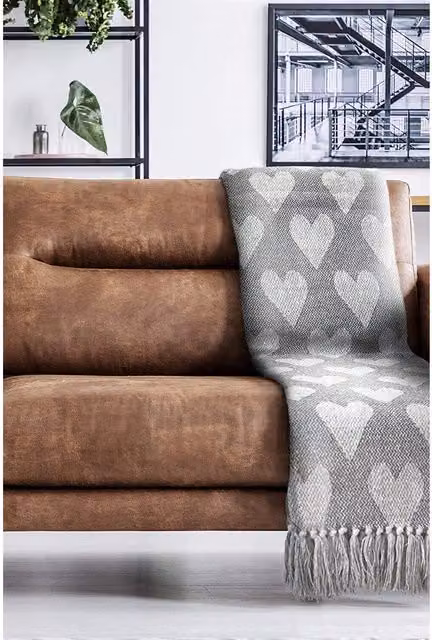 Emma Heart Jacquard Cotton Throw in Charcoal Grey