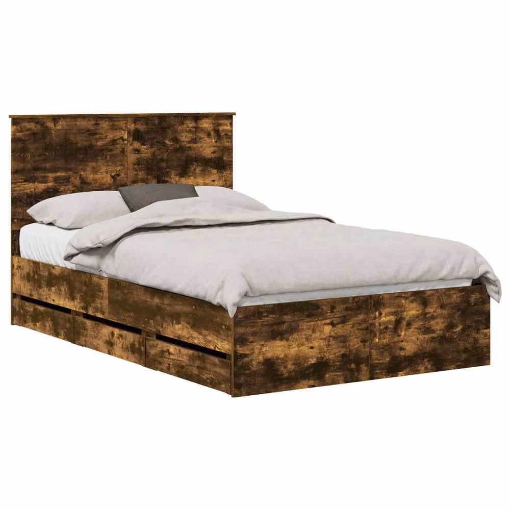 Berkfield Home Modern Bed Frame with Drawers in Smoked Oak Brown, W/D/H: 120 x 200 cm – 2
