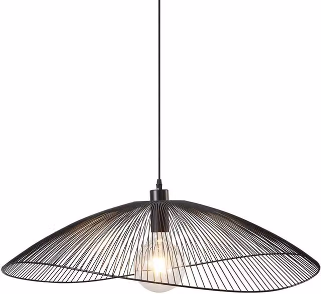 Harper Living Contemporary Large Black Metal Pendant Ceiling Light with Curved Thread Shade, Diameter: 80 cm – 1