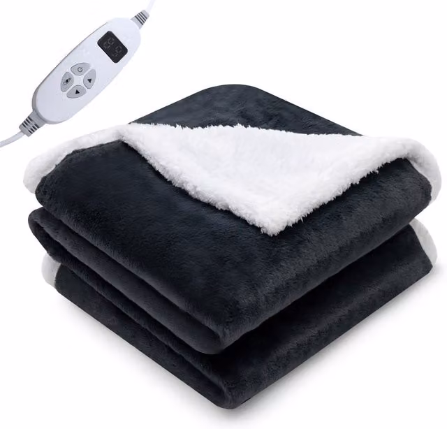 Costway Soft Sherpa Fleece and Velvet Electric Heated Blanket in Grey