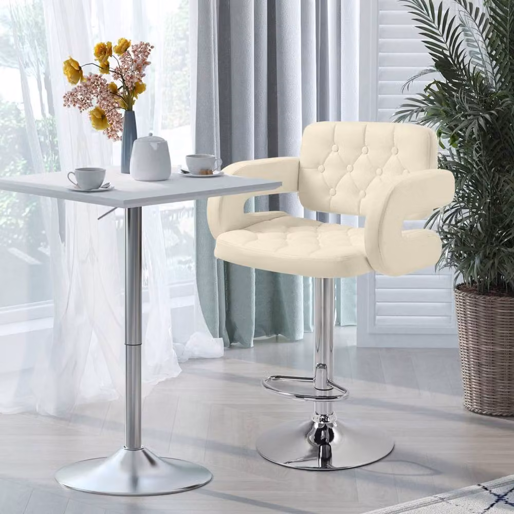 Wyld Haus Filena Adjustable Faux Leather Swivel Bar Stool with Armrests in Beige – 3