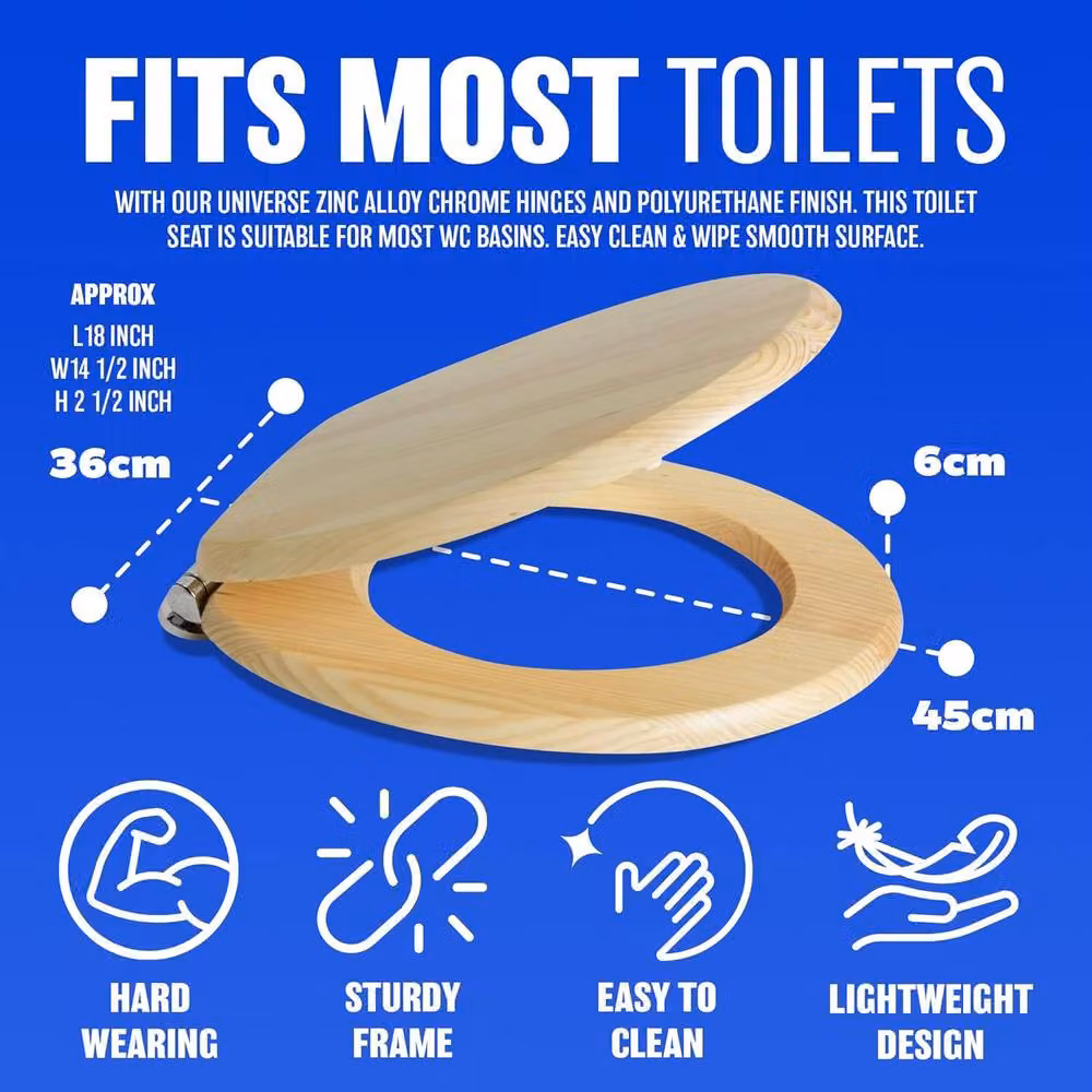 BARGAINS-GALORE Universal Oval MDF Toilet Seat with Easy Fit Fittings in Light Brown – 4