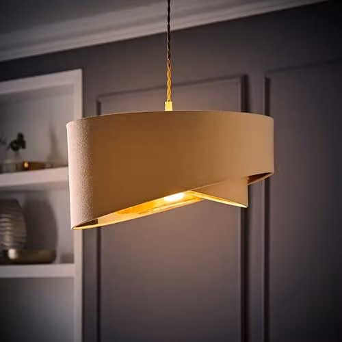 MiniSun Modern Double Layer Cylinder Ceiling Light Shade in Beige and Gold Fabric, Shade Width: 40 cm – 3