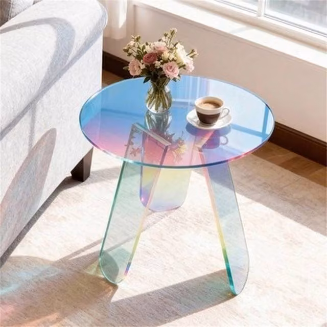 NESTLUNE Round Iridescent Acrylic Side Table in Transparent Multicolour, W/D/H: 15 x 15 x 100 cm