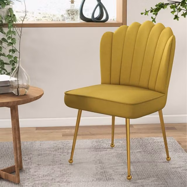HOMCOM Art Deco Velvet Shell Luxe Accent Lounge Chair in Yellow and Gold