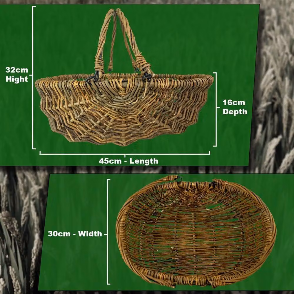VOGREX Natural Willow Garden Trug Harvest Basket with Folding Handles in Brown – 2