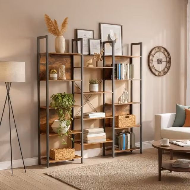 VASAGLE Industrial Bookcase with 14 Shelves, Bronze and Brown Metal and MDF Shelf Unit, H 166 x W 24 x D 10 cm