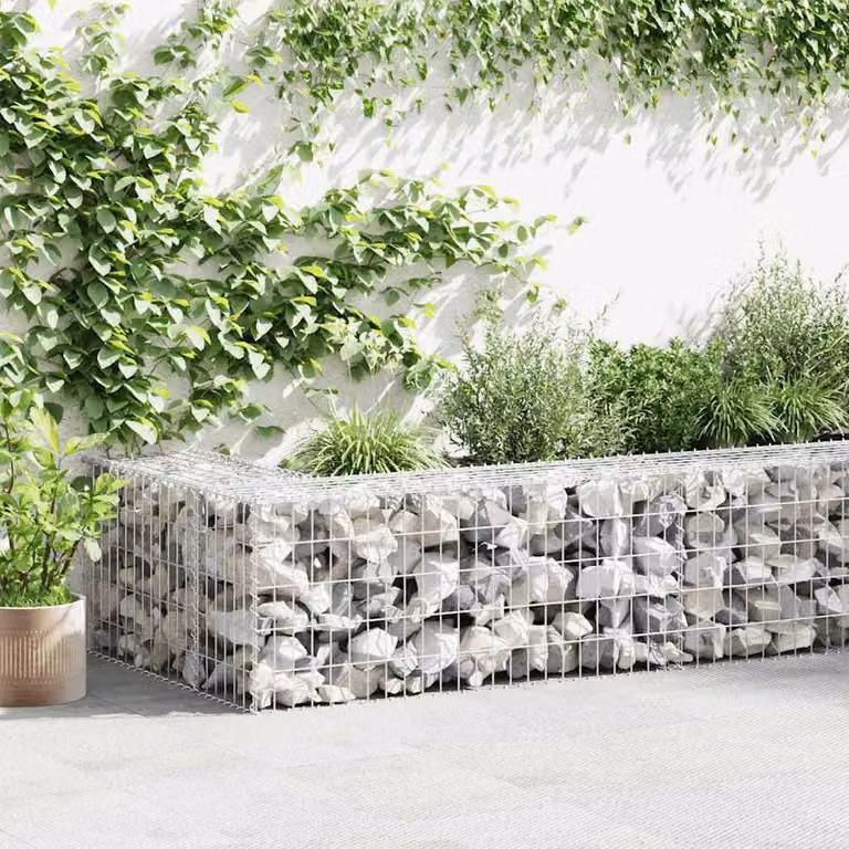 Berkfield Home Galvanised Steel Gabion Fence with Covers in Silver, W/D/H: 900 x 50 x 50 cm