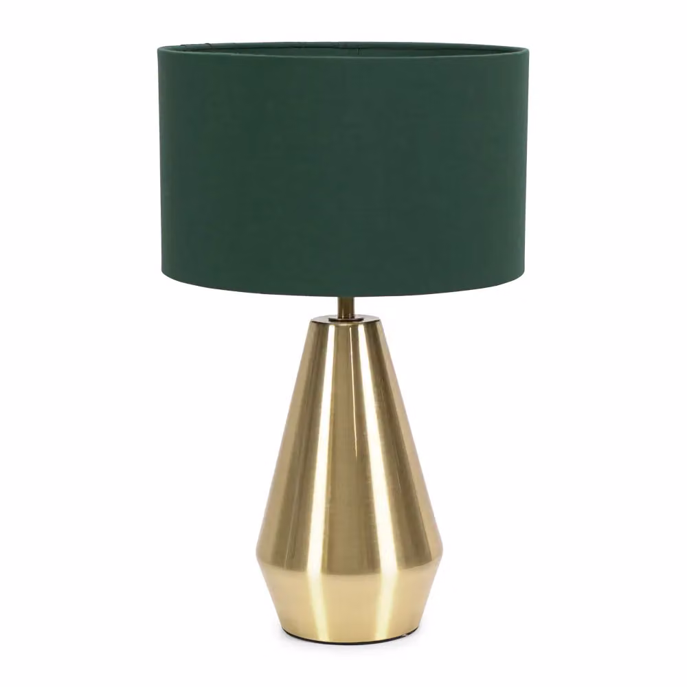 ValueLights Jax Antique Brass Dimmable Touch Table Lamp with Green Fabric Drum Shade and LED Bulb – 2