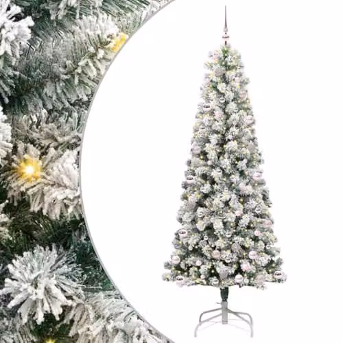 vidaXL Artificial Hinged Christmas Tree in Green and White, Height: 240 cm – 1