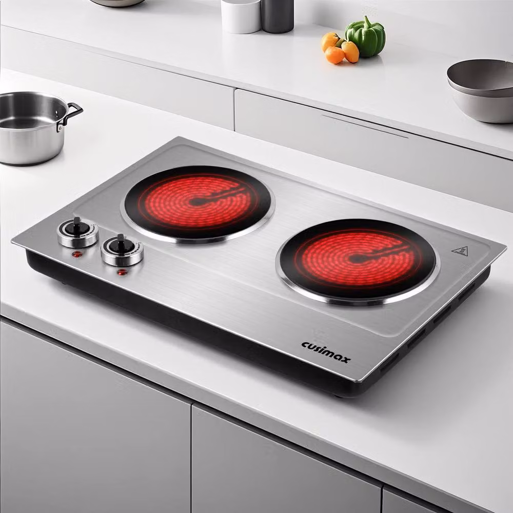 Cusimax Silver and Black 2400W Double Burner Ceramic Infrared Hot Plate, W: 53 cm – 2