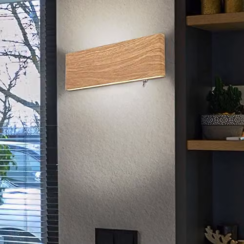 Globo Lighting LED Wall Reading Light, Brown and White Wood Effect, Diameter: 22.5 cm – 3