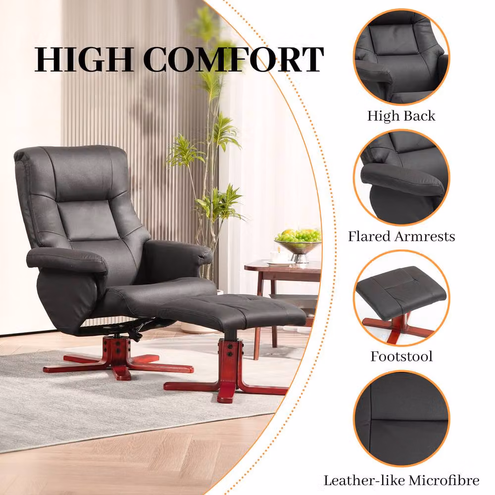 STILVORA Recliner and Footstool Set in Black with Manual Recline and Synthetic Leather Finish – 7