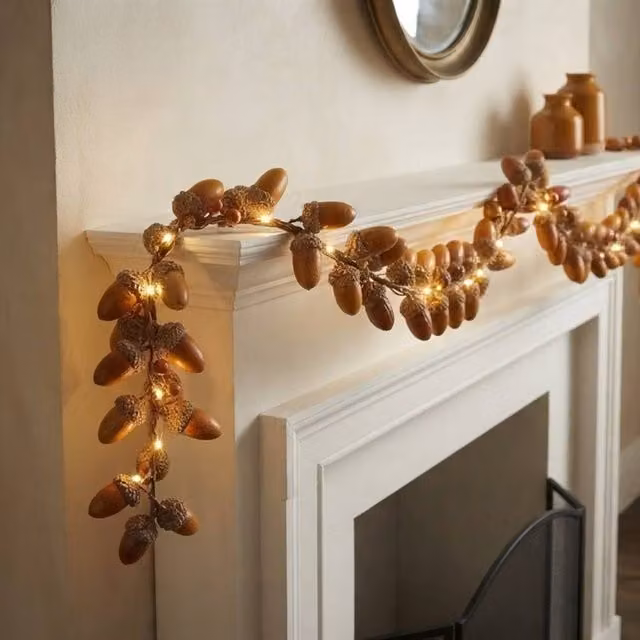 Garden Greatness Autumn Harvest LED Acorn Garland in Brown and Multicolour, Length: 1 m – 1