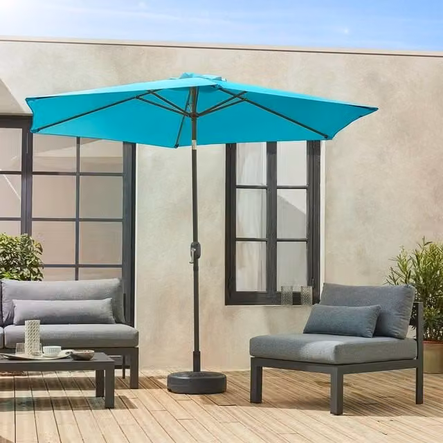 sweeek 3m Round Centre Pole Parasol in Turquoise with Aluminium and Polyester Construction – 1