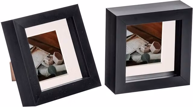 Nicola Spring Pack of 2 Minimalist 3D Box Photo Frames in Black and Yellow, Square, W/H: 10.16 x 10.16 cm with 5.08 x 5.08 cm Mount