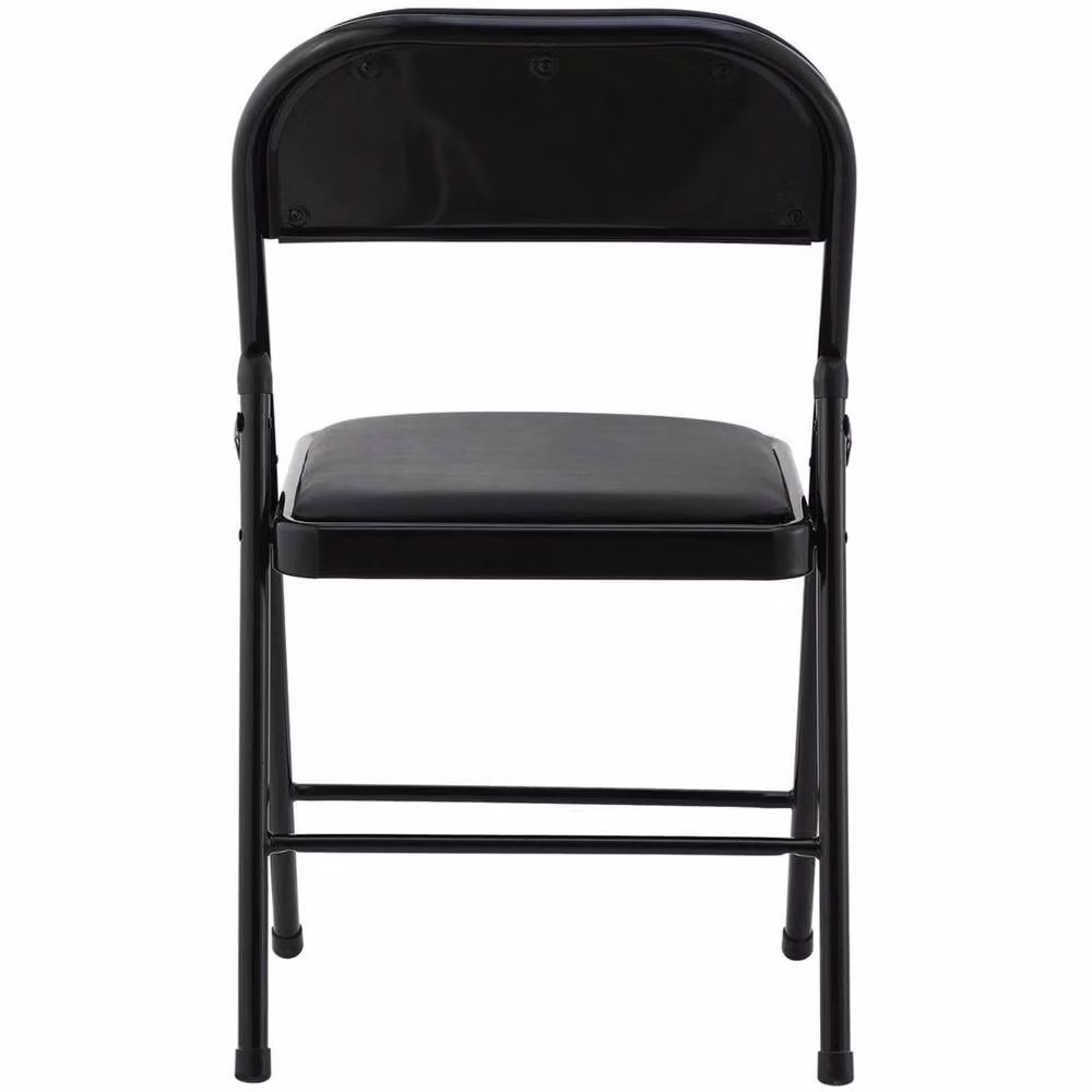 VOGREX Black PU Leather Cushioned Folding Chair with Metal Frame – 3