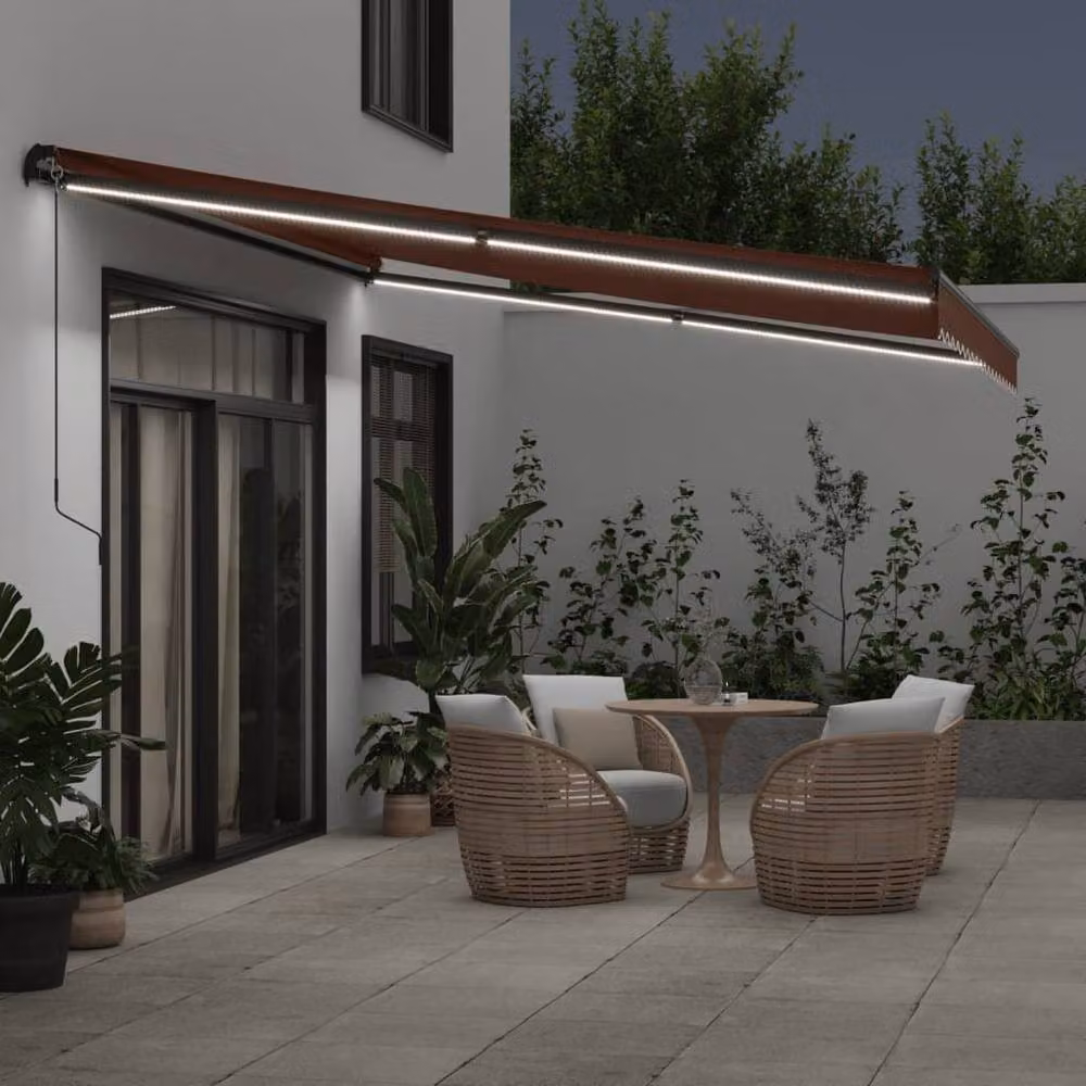 Berkfield Home Manual Retractable Aluminium Awning with LEDs, Brown, W: 450 cm, D: 350 cm – 3