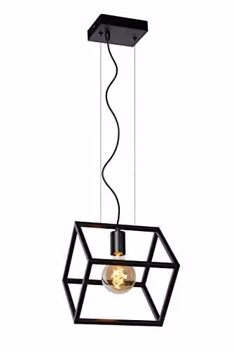 Lucide Fabian Dimmable Adjustable Height Modern Cube Pendant Light in Black