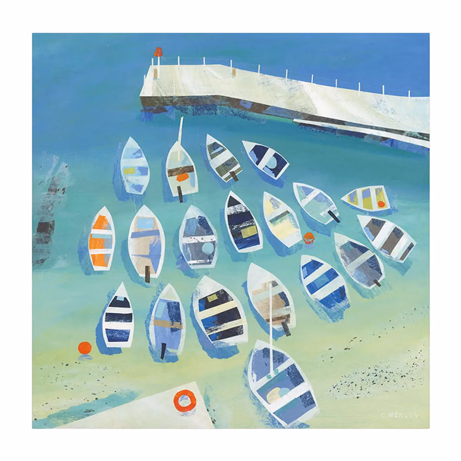 Claire Henley Birds Eye View Maritime Abstract Hanging Wood Plaque in Multicolour and Blue – 2