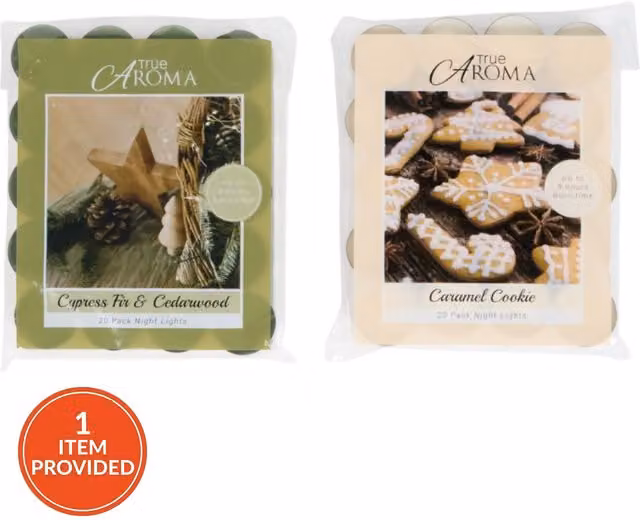 True Aroma Multicolour Fir or Cookie Tealights, Pack of 20