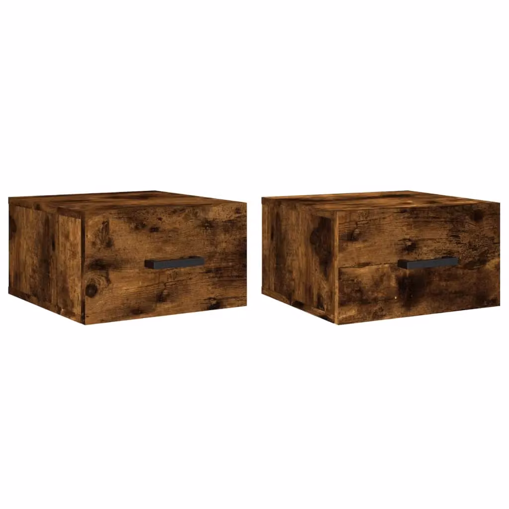 Berkfield Home Wall-mounted Bedside Cabinets, 2 Pack, Smoked Oak Brown, W/D/H: 35 x 35 x 20 cm – 1