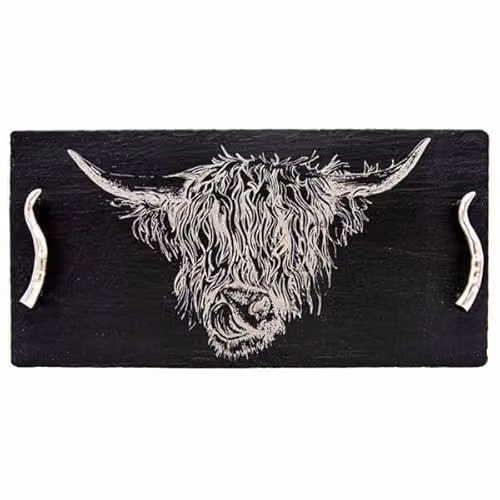 The Just Slate Company Large Highland Cow Slate Serving Tray with Handles