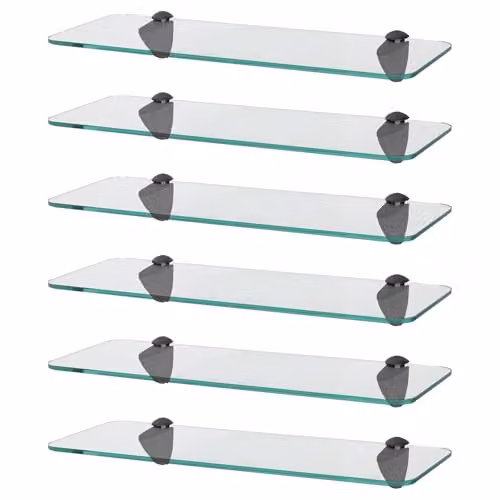 Harbour Housewares Set of 6 Wall-Mounted Glass Bathroom Shelves with Metal Brackets, Black and Transparent, W: 40 cm, D: 13 cm, H: 13 cm