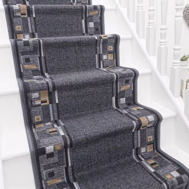 runrug Bombay Stair Runner Carpet, Dark Grey, W: 80 cm, L: 480 cm