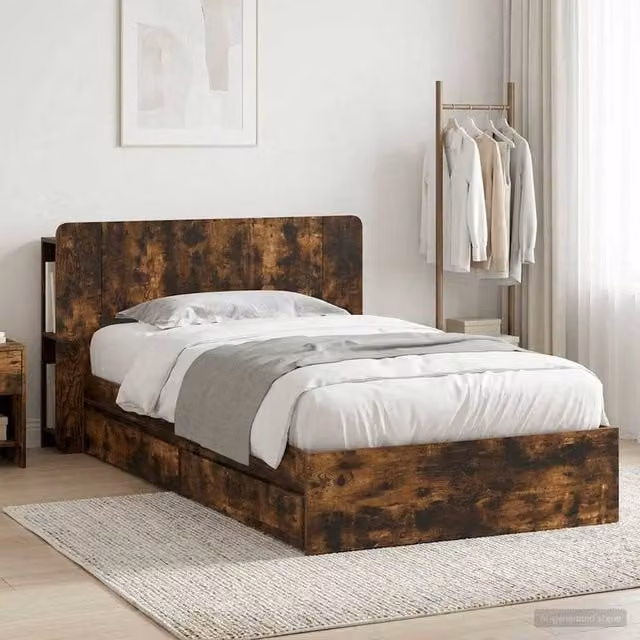 Berkfield Home Modern Bed Frame with Storage Drawers in Smoked Oak Brown, W: 90 cm x L: 200 cm – 1