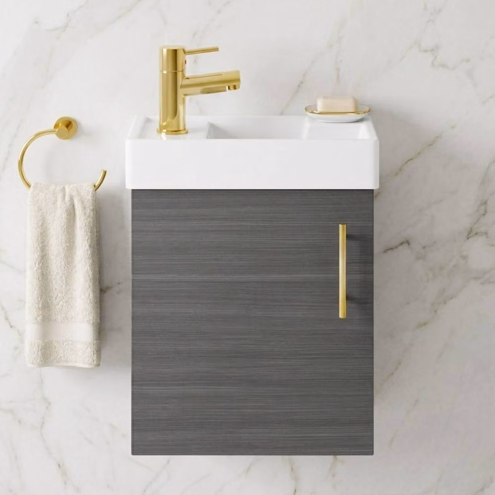 Balterley Wall Mounted Vanity Basin in Anthracite Grey with Brushed Brass Handle, W: 40 cm, H: 73.5 cm – 6