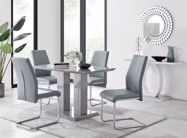 FurnitureboxUK Imperia Grey High Gloss Rectangular Dining Table and 4 Chairs Set