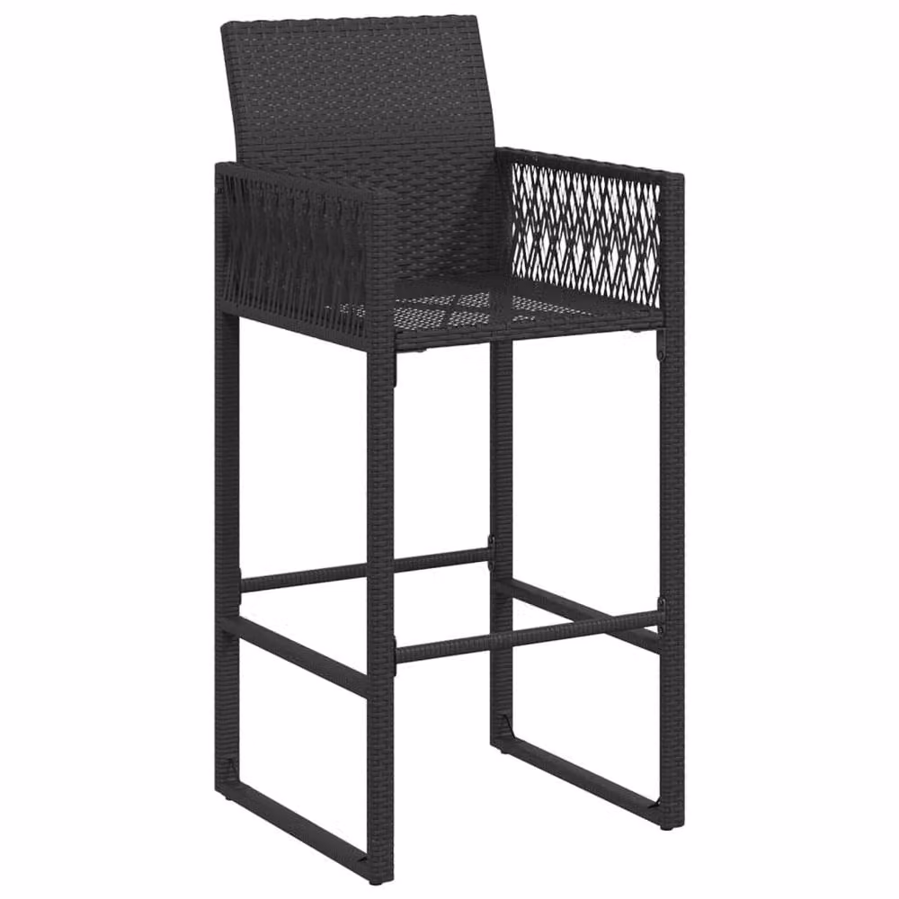 Berkfield Home Modern Black Poly Rattan and Steel Garden Bar Stools, Set of 2 – 4