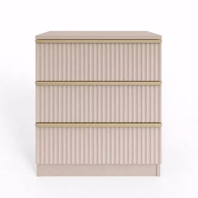 KORVIXA Modern Beige and Black 3 Drawer Chest of Drawers for Bedroom Storage