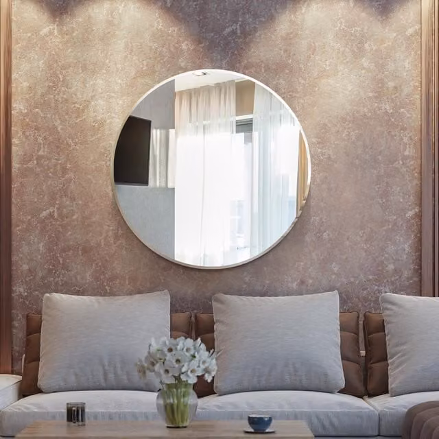 MirrorOutlet Classic Bevelled Round Glass Wall Mirror, Diameter: 110 cm