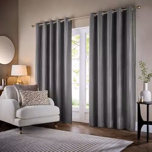 Paoletti Corinthian Velvet Eyelet Curtain Pair in Grey, W: 117 cm, H: 137 cm – 2