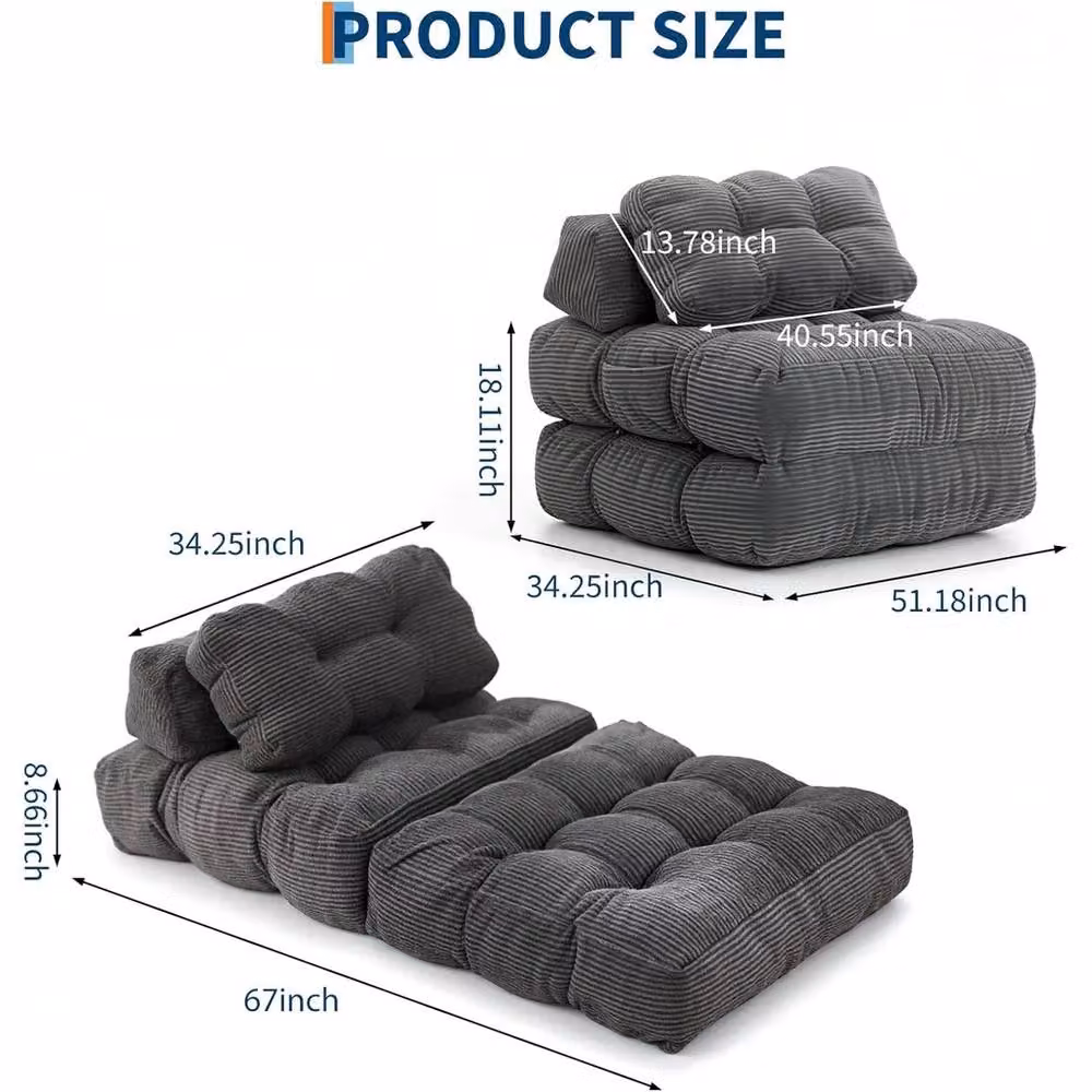 VOGREX Folding Futon Sofa Bed Convertible Sleeper Chair in Grey – 2