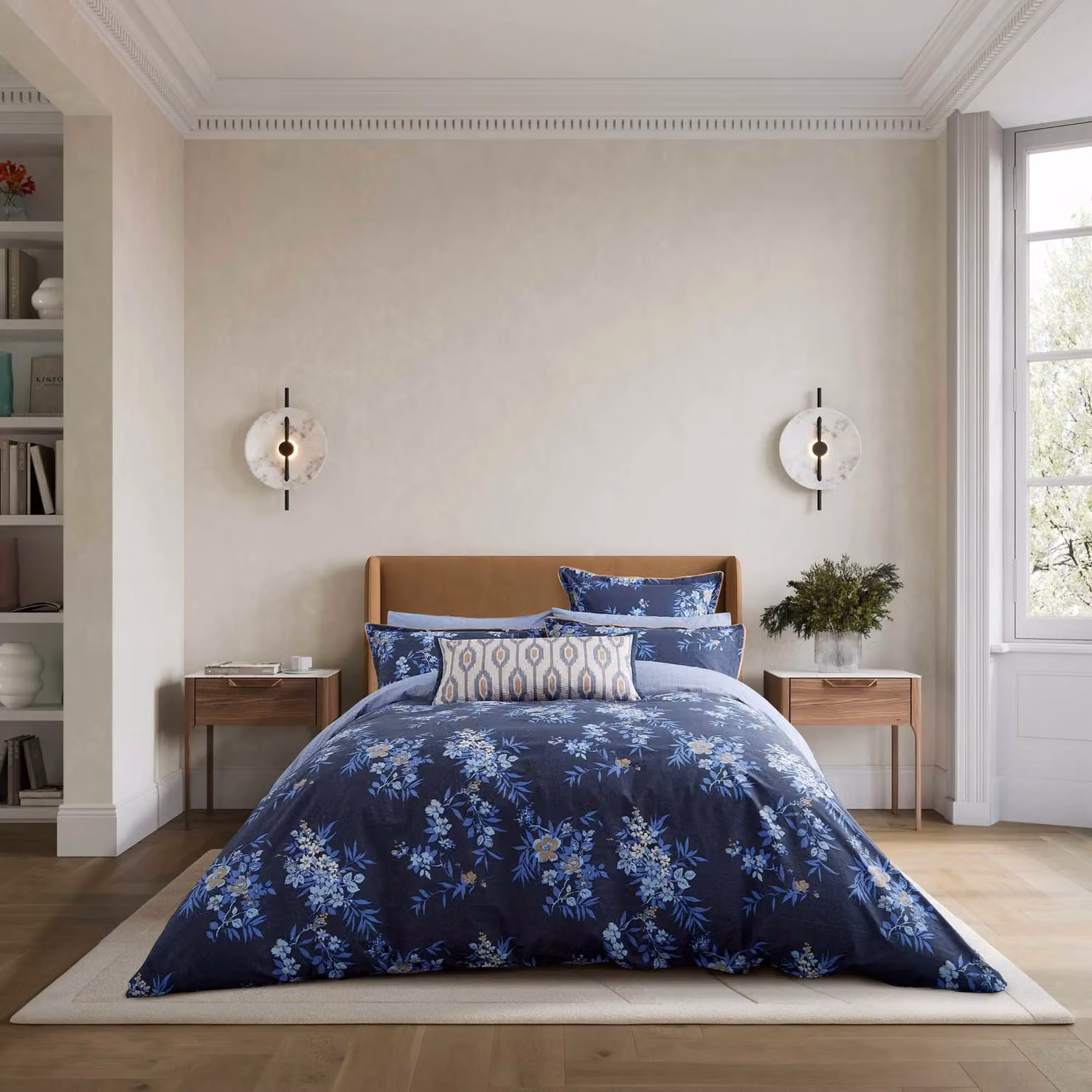 Bedeck of Belfast Nahla Single Duvet Cover and Pillowcase Set, Blue Floral Cotton Percale, W: 90 cm, L: 200 cm – 2
