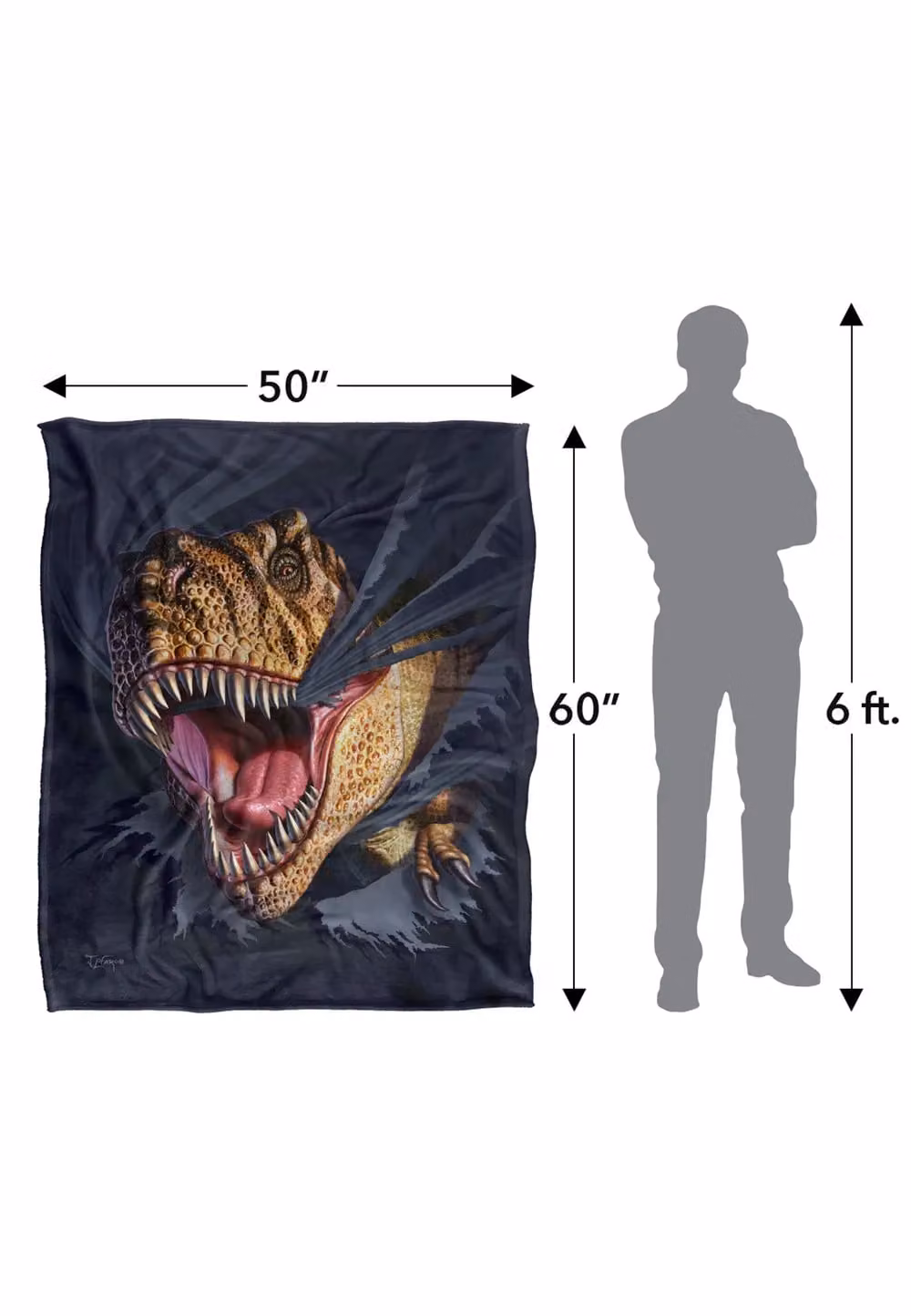 JQ Licensing Jlo T-Rex Ripping Dinosaur Super Soft Fleece Throw Blanket, White, W: 152 cm, D: 127 cm – 7